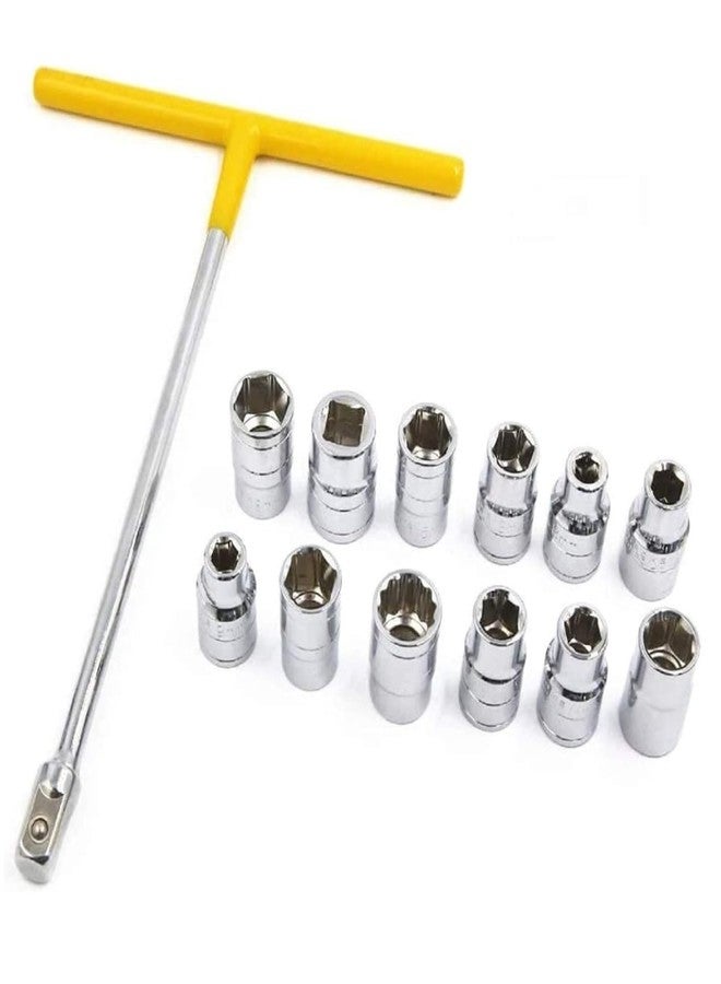 KASHTHA ENTERPRISE مجموعة أدوات مفتاح ربط على شكل حرف T للسيارات من كاشثا إنتربرايز مكونة من 13 قطعة مع مقبس 8-19 مم 1/2 (مفتاح ربط بمقبض على شكل حرف T 13 في 1) - Image 1